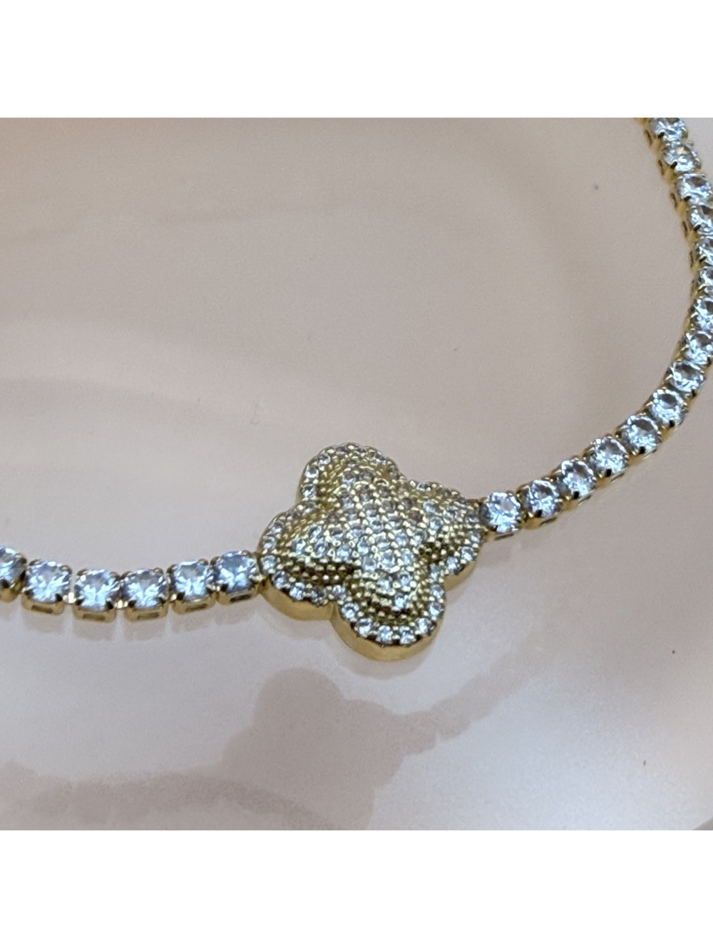 Candy+Clover Gold Clover Rhinestone Tennis Bracelet